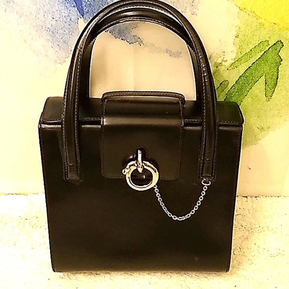 Cartier  black leather top handle handbag